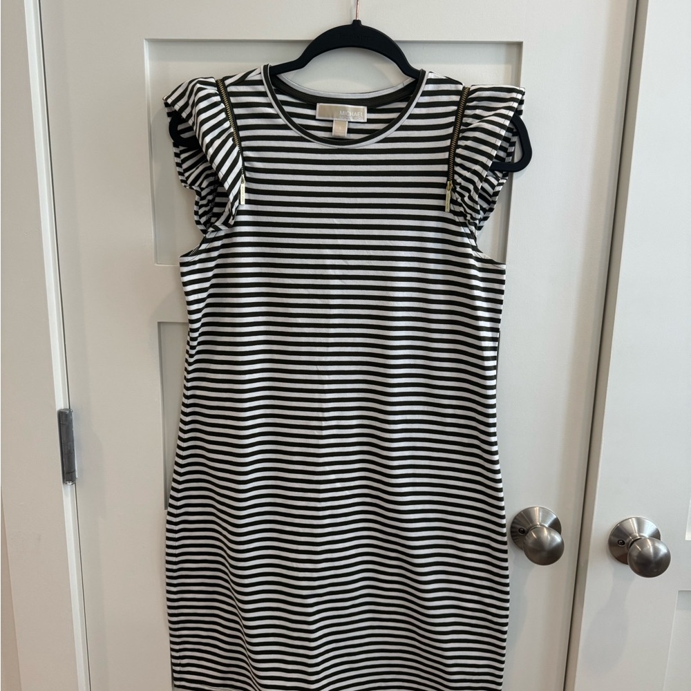 Michael Kors Olive and White Striped Dress